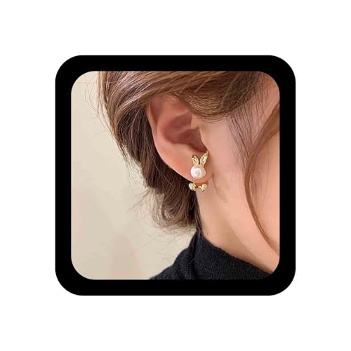 Allereya Vintage Perle Kaninchen Ohrringe Kaninchen Ohr Jacke Ohrringe Perle Kaninchen Ohrstecker Gold Minimal Tier Ohrringe Schmuck Für Frauen Und Mädchen (Gold) von Allereya