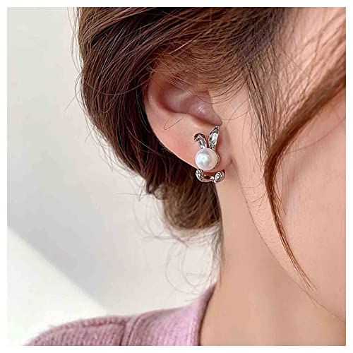 Allereya Vintage Perle Kaninchen Ohrringe Kaninchen Ohr Jacke Ohrringe Perle Kaninchen Ohrstecker Silber Minimal Tier Ohrringe Schmuck Für Frauen Und Mädchen (Silber) von Allereya