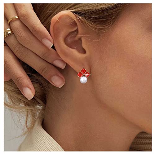 Allereya Vintage Perle Rubin Kristall Ohrringe Rot Cz Perlen Ohrringe Dreifach Rubin Quadrat Ohrringe Rot Strass Perlen Ohrstecker Schmuck Für Frauen Und Mädchen (rot) von Allereya