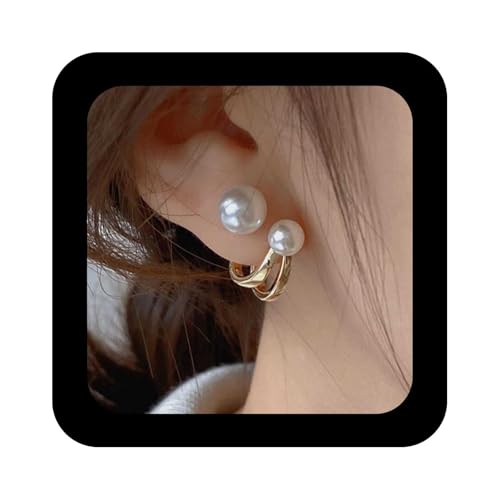 Allereya Vintage Perlenohrstecker Ohrringe Doppelperlen Ohrstecker Perlenklaue Huggie Hoop Ohrring Gold Vorne Hinten Ohrringe Schmuck Für Frauen Und Mädchen von Allereya