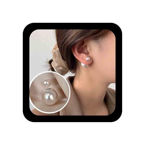 Allereya Vintage Perlenohrstecker Ohrringe Große Perlenohrringe Silber Vorne Hinten Ohrringe Doppelseitige Perlen Ohrstecker Schmuck Für Frauen Und Mädchen von Allereya