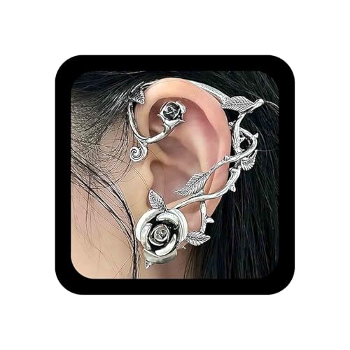 Allereya Vintage Punk Blume Ohr Manschette Wrap Ohrringe Blume Ohrclip Wrap Um Ohrring Silber Blume Zweig Wrap Ohrringe Blume Climber Ohrringe Schmuck Für Frauen Und Mädchen von Allereya