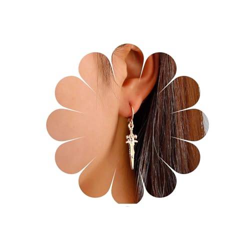 Allereya Vintage Punk Schwert Ohrringe Kreuz Messer Ohrringe Gold Schwert Huggie Creolen Dolch Creolen Schmuck für Frauen und Mädchen von Allereya