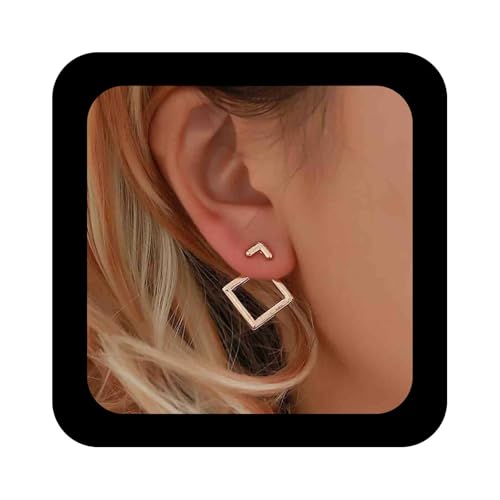 Allereya Vintage Quadratische Ohrjacken Ohrringe Geometrische Quadratische Ohrringe Hohle Quadratische Ohrstecker Ohrringe Gold Vorne Hinten Ohrringe Schmuck Für Frauen Und Mädchen (gold) von Allereya