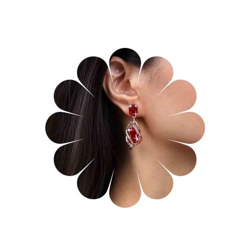Allereya Vintage Quadratische Rubin Ohrringe Rote Rubin Ohrringe Roter Topas Baumeln Ohrringe Rubin Hochzeit Ohrringe Schmuck Für Frauen Und Mädchen (rot) von Allereya
