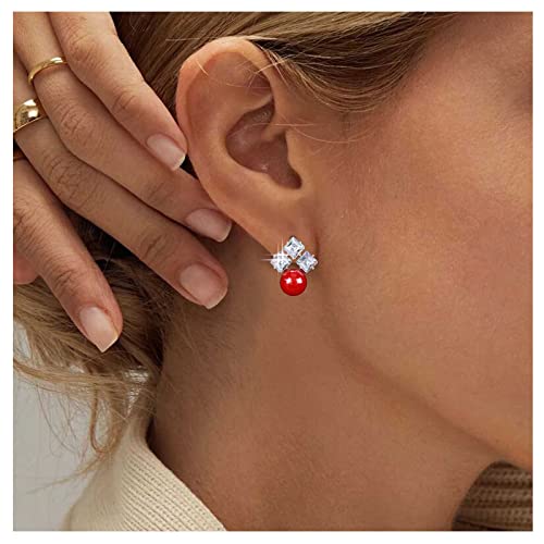 Allereya Vintage Rote Perlenohrringe Kristall Quadratische Ohrringe Rote Perle Tropfen Ohrringe Geometrische Strass Ohrstecker Schmuck Für Frauen Und Mädchen (weiß) von Allereya