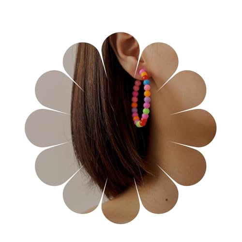Allereya Vintage Saatgut Perle Reif Ohrringe Bunte Reis Perle Kreis Baumeln Ohrringe Regenbogen Kreis Tropfen Ohrringe Saatgut Perle Ohrringe Schmuck Für Frauen Und Mädchen von Allereya