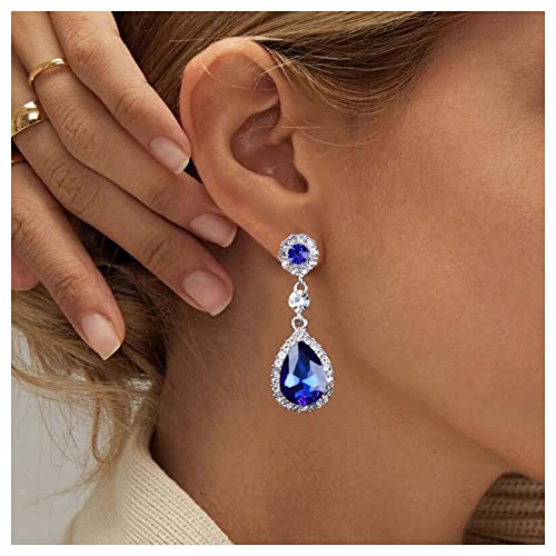 Allereya Vintage Saphir Kristall Ohrringe Blau Saphir Ohrringe Tropfen Ohrringe Saphir Ohrringe Silber Cz Baumeln Ohrringe Schmuck Für Frauen Und Mädchen (blau) von Allereya