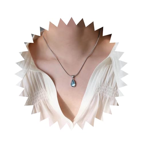 Allereya Vintage Saphir Oval Anhänger Halskette Blau Tränen Halskette Silber Wassertropfen Halskette Runde Schlange Kette Halskette Schmuck Für Frauen Und Mädchen von Allereya