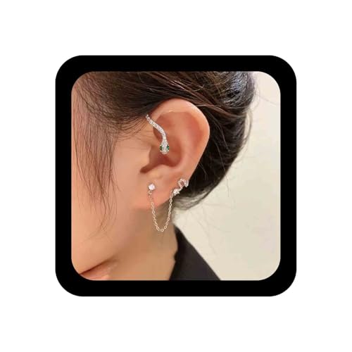 Allereya Vintage Schlange Kette Ohrstecker Kristall Schleifen Ohrstecker Mit Kette Silber Schlange Schmuck Für Frauen Und Mädchen von Allereya