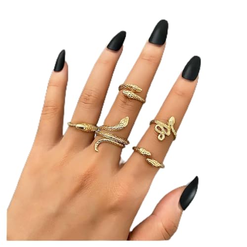 Allereya Vintage Schlange Knöchel Ringe Set Gold Stapeln Schlange Finger Ringe Punk Halb Offen Schlange Ringe Gothic Serpent Hand Ringe Schmuck Für Frauen Und Mädchen (Gold) von Allereya