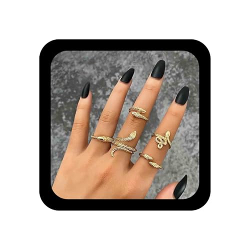 Allereya Vintage Schlange Knöchel Ringe Set Gold Stapeln Schlange Finger Ringe Punk Halb Offen Schlange Ringe Gothic Serpent Hand Ringe Schmuck Für Frauen Und Mädchen (Gold) von Allereya