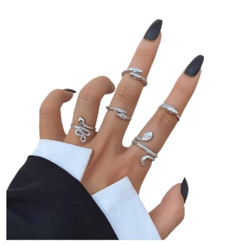 Allereya Vintage Schlange Knöchel Ringe Set Silber Stapeln Schlange Fingerringe Punk Halb Offen Schlange Ringe Gothic Serpent Hand Ringe Schmuck Für Frauen Und Mädchen (Silber) von Allereya