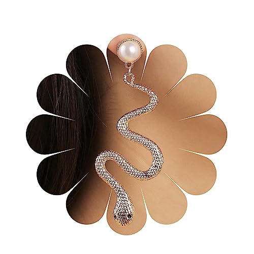 Allereya Vintage Schlange Ohrringe Halbe Perle Ohrstecker Punk Schlange Tropfen Ohrringe Gold Schlange Ohrstecker Schmuck Für Frauen Und Mädchen (Gold) von Allereya