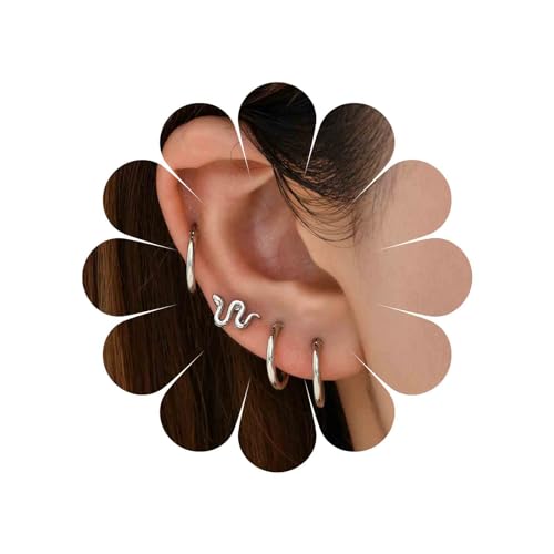 Allereya Vintage Schlange Reifen Huggie Ohrringe Kleine Schlange Bolzen Ohrringe Kreis Reifen Ohrringe Silber Knorpel Reifen Ohrringe Schmuck Für Frauen Und Mädchen von Allereya