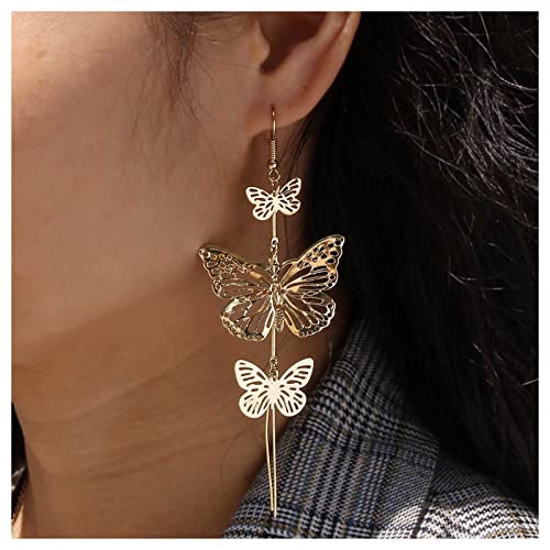 Allereya Vintage Schmetterling Ohrringe Lineare Schmetterling Tropfen Ohrringe Große Schmetterling Ohrringe Gold Lange Quaste Kette Ohrringe Schmuck Für Frauen Und Mädchen (Gold) von Allereya