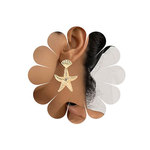 Allereya Vintage Seestern Ohrringe Seestern Tropfen Ohrringe Gold Metall Muschel Ohrstecker Ohrringe Gehämmert Seestern Ohrringe Schmuck Für Frauen Und Mädchen von Allereya