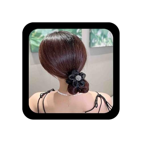 Allereya Vintage Seide Blume Haar Seil Barrette Band Mesh Blume Haarband Seil Elastische Haar Haargummis Chiffon Blume Kopfbedeckungen Seide Pferdeschwanz Haarschmuck Für Frauen Und Mädchen (schwarz) von Allereya