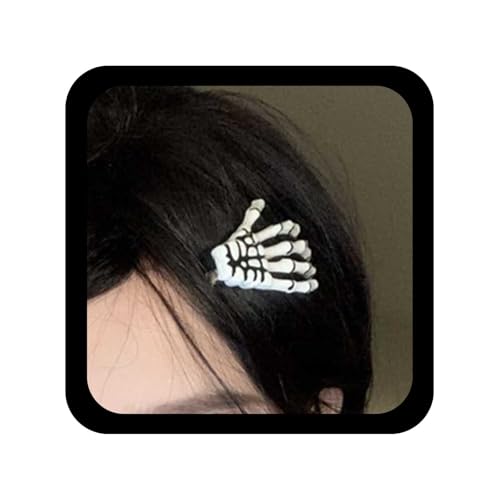 Allereya Vintage Skelett Hand Haarspange Barrette Weiß Skelett Haarspange Punk Rock Horror Haarspange Skelett Hand Knochen Kopfspange Barrette Halloween Haarzubehör Für Frauen Und Mädchen (weiß) von Allereya