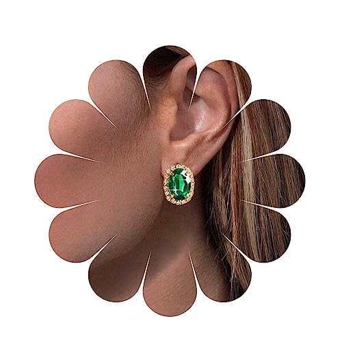 Allereya Vintage Smaragd Kristall Ohrstecker Ohrringe Grüner Smaragd Ohrringe Oval Grüner Edelstein Ohrstecker Strass Ovale Ohrstecker Schmuck Für Frauen Und Mädchen von Allereya