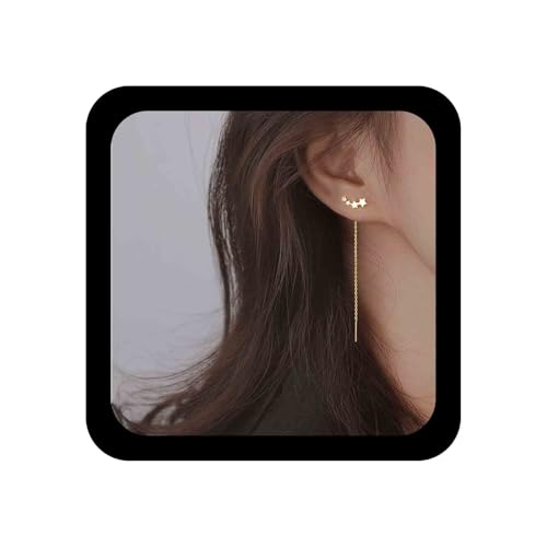 Allereya Vintage Sternfädler Ohrringe Kristall Stern Ohrstecker Ohrringe Lange Kette Ohrringe Goldbarren Ohrringe Schmuck Für Frauen Und Mädchen (Gold) von Allereya