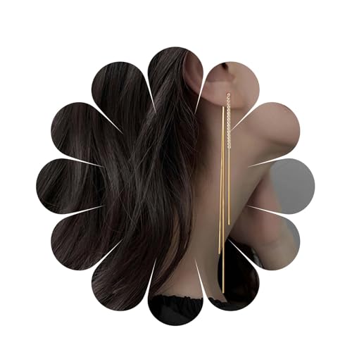 Allereya Vintage Strass Lange Ohrringe Kristall Quaste Kette Ohrringe Kristall Hochzeit Ohrringe Gold Voll Cz Kette Ohrringe Funkelnde Cz Ohrstecker Schmuck Für Frauen Und Mädchen (Gold) von Allereya