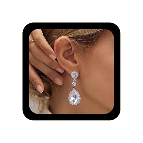 Allereya Vintage Tränenkristall Tropfen Ohrringe Strass Ohrstecker Ohrringe Funkelnde Strass Ohrringe Silber Cz Hochzeit Braut Ohrringe Schmuck Für Frauen Und Mädchen (Silber) von Allereya
