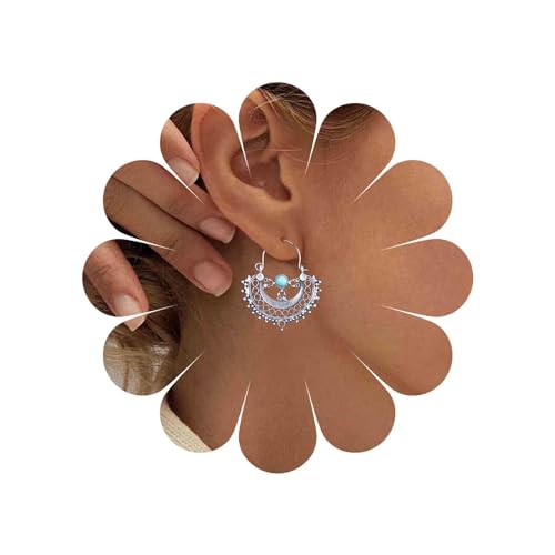 Allereya Vintage Türkis Ohrringe Tribal Totem Ohrringe Halbkreis Ohrringe Silber Fächer Ohrringe Halbkreis Ohrringe Schmuck Für Frauen Und Mädchen (silber) von Allereya