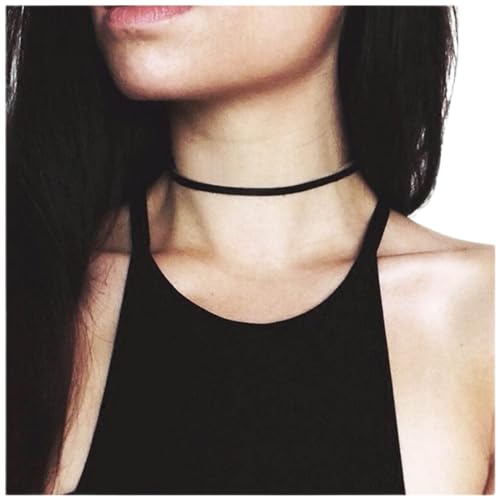 Allereya Vintage Wildleder Choker Halskette Schwarzer Samt Choker Halskette Kurze Dünne Schwarze Halskette Boho Halskette Schmuck für Frauen und Mädchen (A) von Allereya