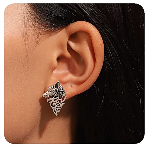 Allereya Vintage Wolfskopf Ohrringe Punk Wolf Ohrringe Norse Wikinger Ohrringe Silber Wolfskopf Ohrstecker Ohrringe Tier Halloween Ohrringe Schmuck Für Frauen Und Mädchen (silber) von Allereya