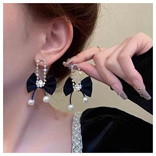 Allereya Vintage schwarze Schleife baumelnde Ohrringe Kristall Fliege Tropfen Ohrringe Strass Perlen Ohrringe Schwarz CZ Bowkont Ohrstecker Schmuck für Frauen und Mädchen von Allereya