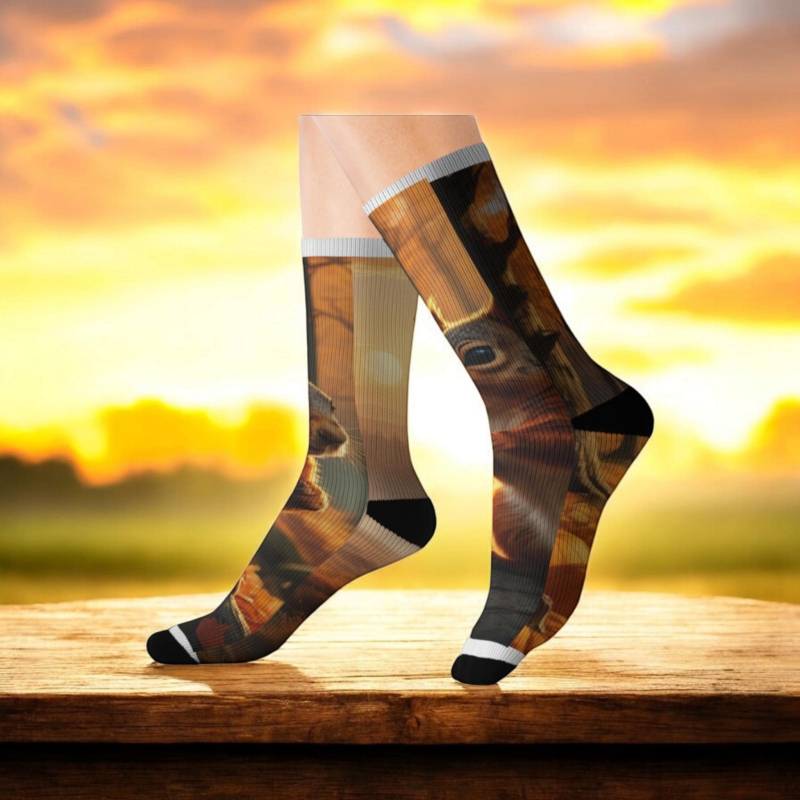 Autumn Squirrel & Landscape Socks - Sublimation Print Cozy Fall Footwear von AllerleiOase