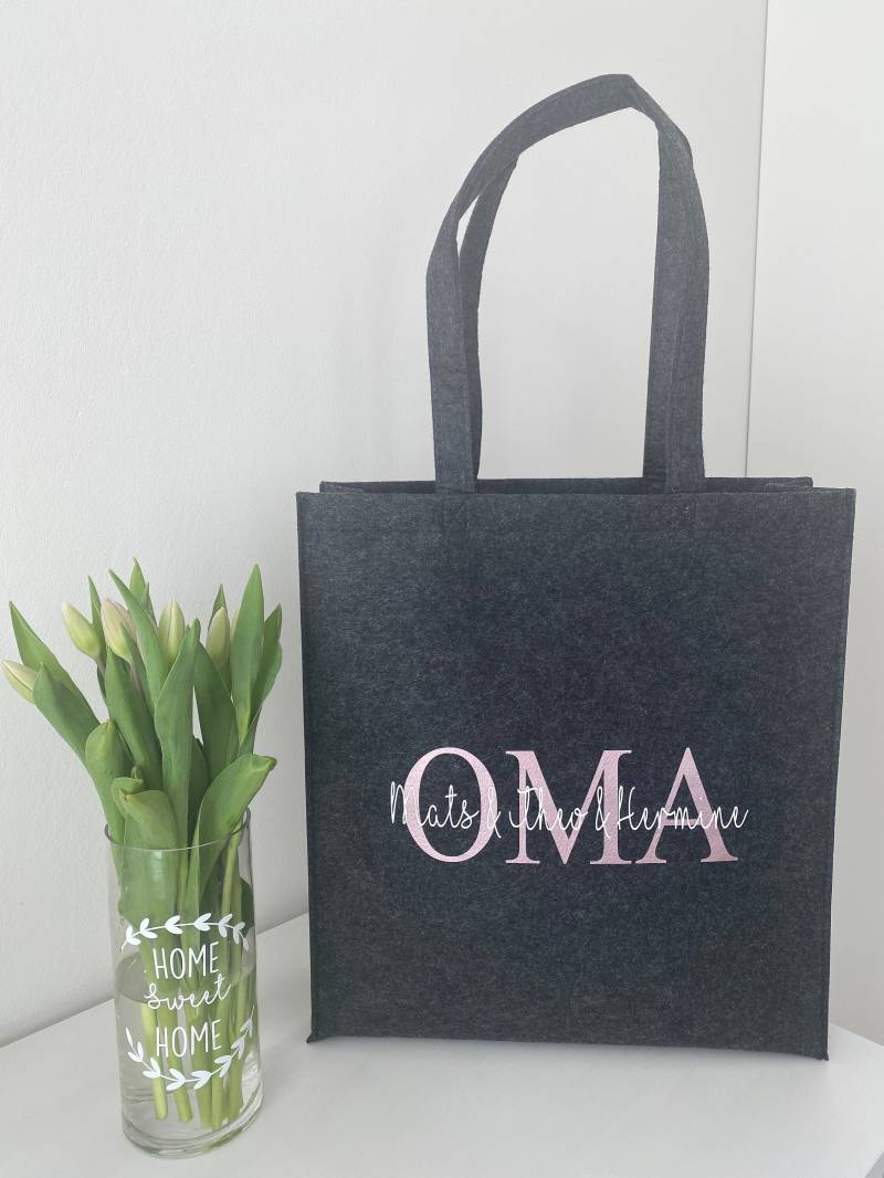 Personalisierbare Filztasche - Tasche Shopper Shoppingbag Tragetasche Dunkelgrau Mit Langen Henkeln von AllerleiSchoenesShop