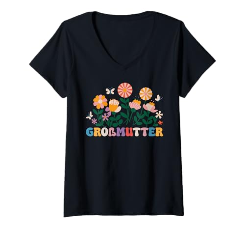 Damen Großmutter Muttertag Wildblume Groovy Floral Großmutter T-Shirt mit V-Ausschnitt von Alles Gute zum Muttertag für Großmutter mit Blumen