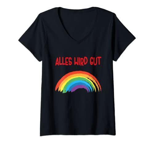 Damen Alles wird gut bunter Regenbogen Frieden Hoffnung Liebe T-Shirt mit V-Ausschnitt Damen Alles wird gut bunter Regenbogen Frieden Hoffnung Liebe T-Shirt mit V-Ausschnitt von Alles wird gut Regenbogen Frieden Hoffnung Liebe