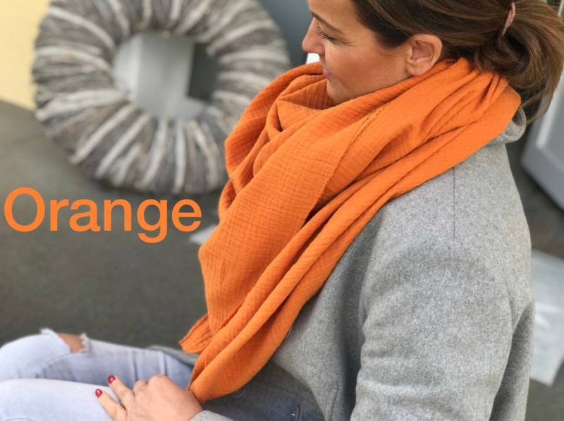 Musselintuch Damen Rost Halstuch Dreieckstuch Tuch Musselin Xxl Modern Stylisch Orange von AllesausliebeByInka