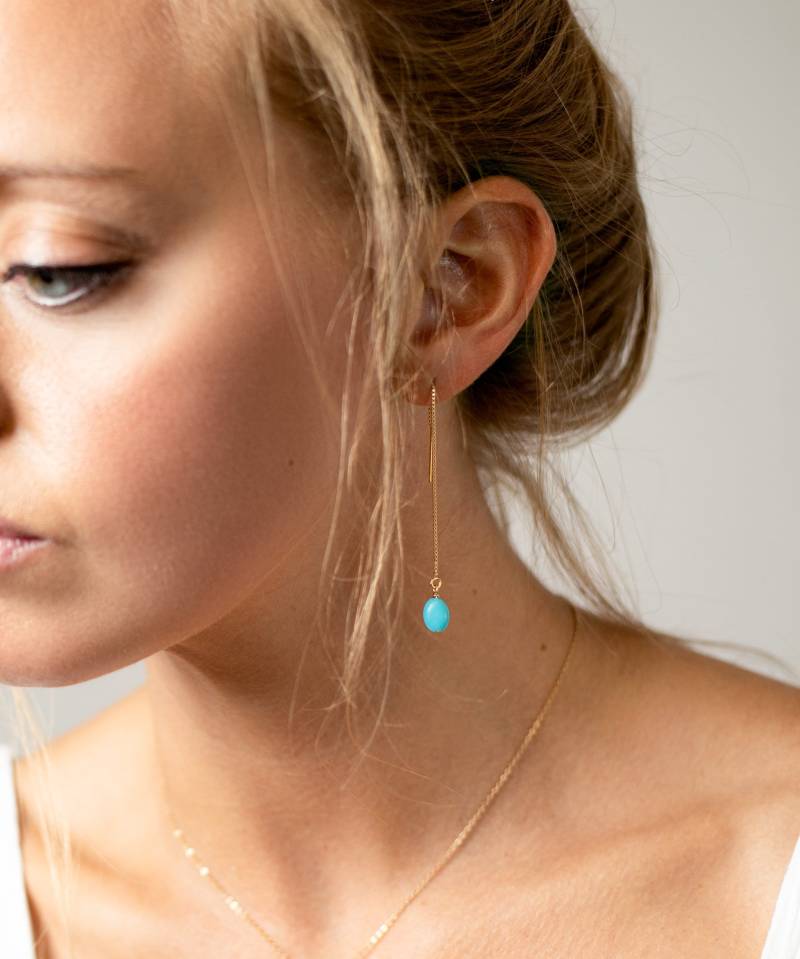 Lange Türkis Ohrringe - Boho Baumeln Sommer Schmuck Geschenk Minimalist Edelstein Hochzeit Für Sie von Alleu