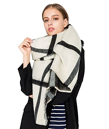 Alleza Damen Schal XXL Schultertuch karierter Deckenschal Halstuch Karo Scarf kuschelig mit Fransen übergroßer 190 * 85cm von Superora