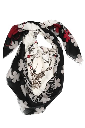 Allgäu Rebell Trachtenschal Hirsch mit Blumen und großem Hirschgeweih 100cm x 100cm von Allgäu Rebell