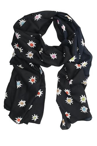 Allgäu Rebell Trachtentuch Edelweiss schwarz mit bunten Edelweiß Motiven 200cm x 50cm von Allgäu Rebell