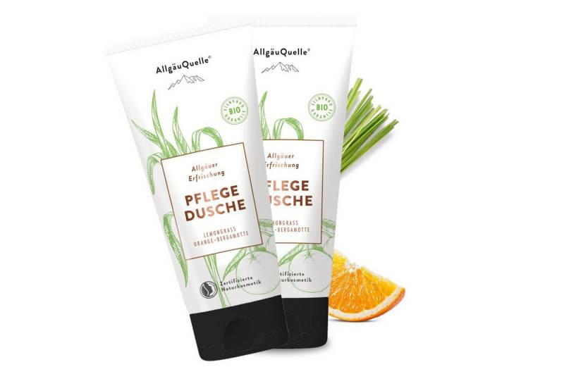 Allgäuquelle Duschcreme BIO Duschgel Duschbad Cremedusche, ätherische Öle von Lemongrass, Orange u. Bergamotte, 2 x 100 ml. von Allgäuquelle