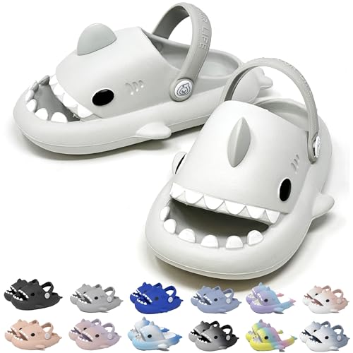 allgala Shark Slides Hausschuhe mit Rückenfalle, rutschfest, offene Zehen, Sandalen für Jungen und Mädchen, drinnen und draußen, bequem, gepolstert, dicke Sohle, niedlich, Cartoon-Dusche, Wolke von Allgala