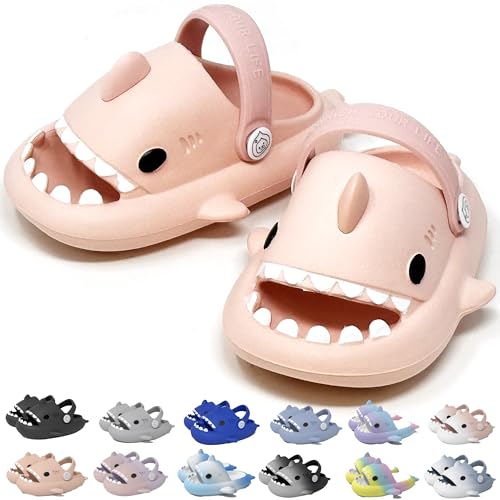 allgala Shark Slides Hausschuhe mit Rückenfalle, rutschfest, offene Zehen, Sandalen für Jungen und Mädchen, drinnen und draußen, bequem, gepolstert, dicke Sohle, niedlich, Cartoon-Dusche, Wolke von Allgala