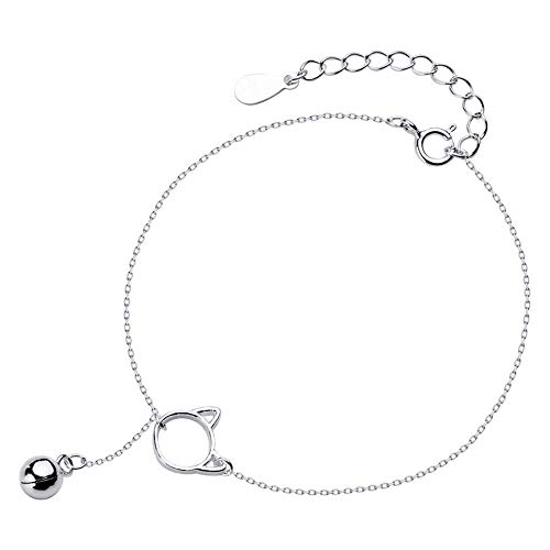 Allgut Katze Fußkettchen Mädchen, 925 Sterling Silber Kätzchen Glocke Fußkette Charm Knöchel Armband Damen Verstellbare Armkette von Allgut