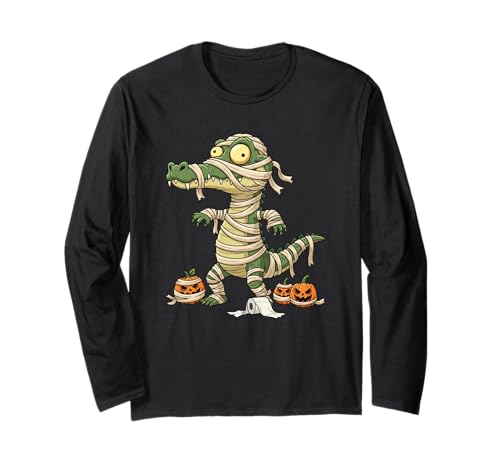 Lustiger Alligator Mumie Kürbis Halloween Kinder Herren Damen Langarmshirt von Alligator Lovers Cute Halloween Outfits Boy Girl
