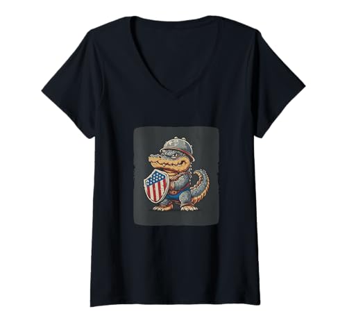 Damen Alligator Kostüm mit Battlefield Shied für einen coolen USA Look T-Shirt mit V-Ausschnitt Damen Alligator Kostüm mit Battlefield Shied für einen coolen USA Look T-Shirt mit V-Ausschnitt von Alligator Military Outfit