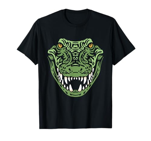 Alligators Fans Krokodil Alligator Gesicht Krokodile Gator T-Shirt Schwarz Unisex-Kinder Kleinkind Klassische Passform Kurzarm Klassisch Polyester 100% Zoo Tierdruck Kinder-Alligator-T-Shirt von Alligators Fans