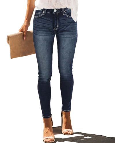 Allimy Damen High Rise Skinny Stretch Ripped Jeans High Waist Destroyed Denim Pants, Dark Wash-16, 46 von Allimy