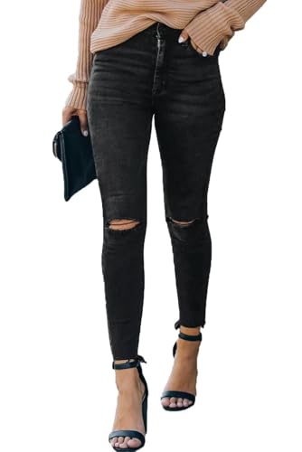 Allimy Damen High Rise Skinny Stretch Ripped Jeans High Waist Destroyed Denim Pants, Schwarz-211, 40 Allimy Damen High Rise Skinny Stretch Ripped Jeans High Waist Destroyed Denim Pants, Schwarz-211, 40 von Allimy
