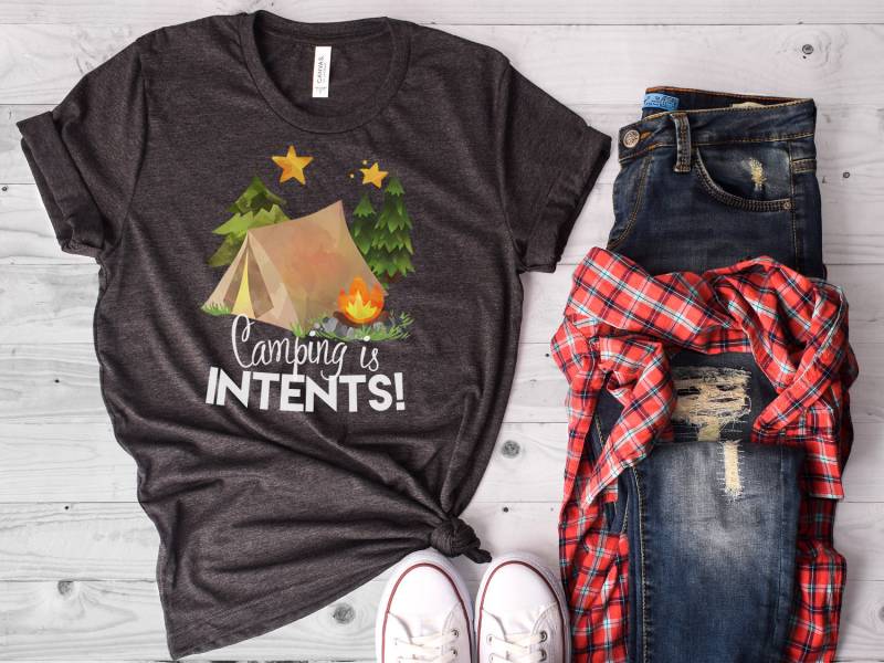 Camping, Camping Is Intentions, Lustiges Shirt, T Campfire, Pastel Bella Canvas - Artikel 6093 von AllinThePrint